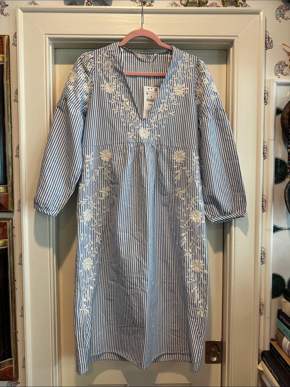 Zara Embroidered Stripe Maxi Dress